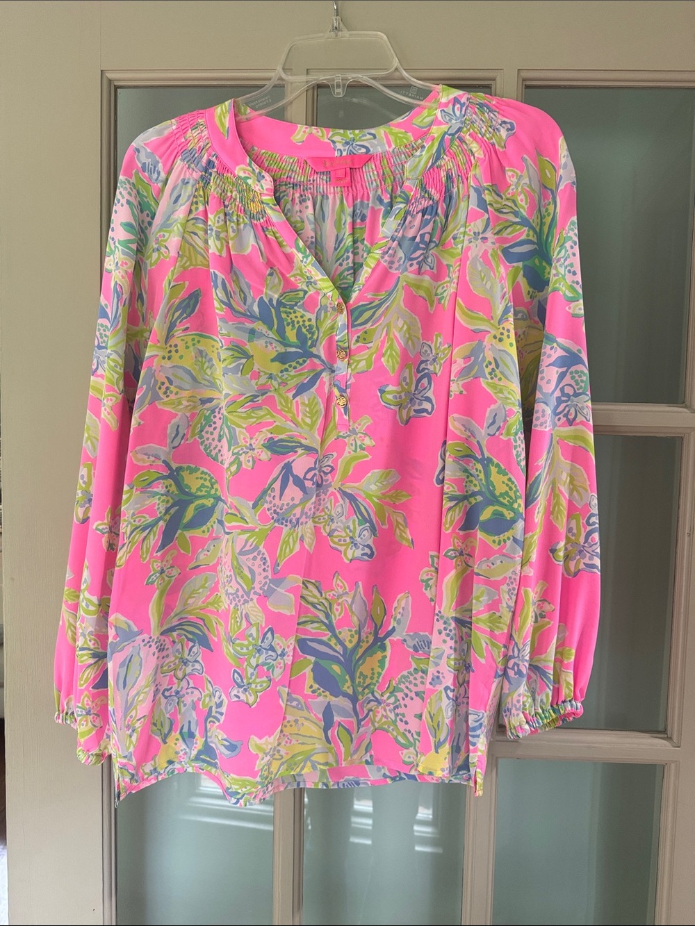 Lilly Pulitzer Elsa Bright Pink Floral Long-Sleeve Women’s Blouse